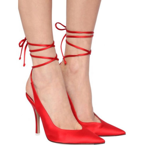 Wrap-Tie Satin Slingback Pumps