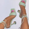 Lace Up Square Peep Toe Pyramid Heel