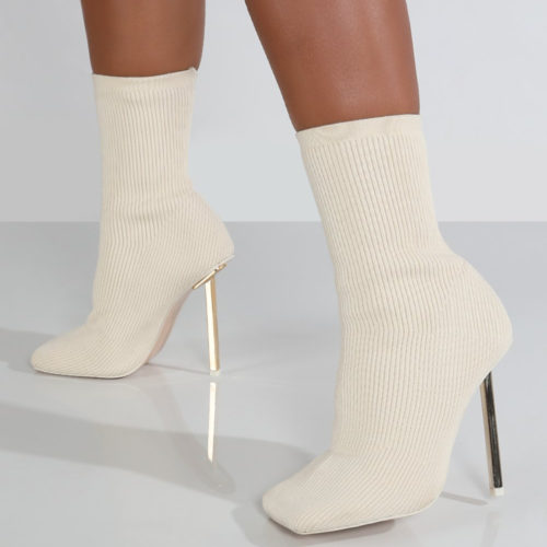 Square Toe Sock Boots in beige