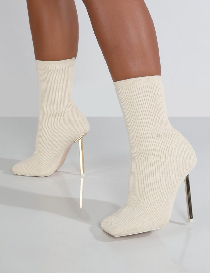 Square Toe Sock Boots in beige