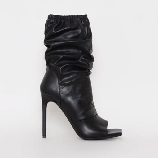 Ruched Peep Toe Stiletto Ankle Boots