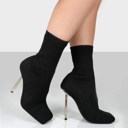 Square Toe Sock Boots in black