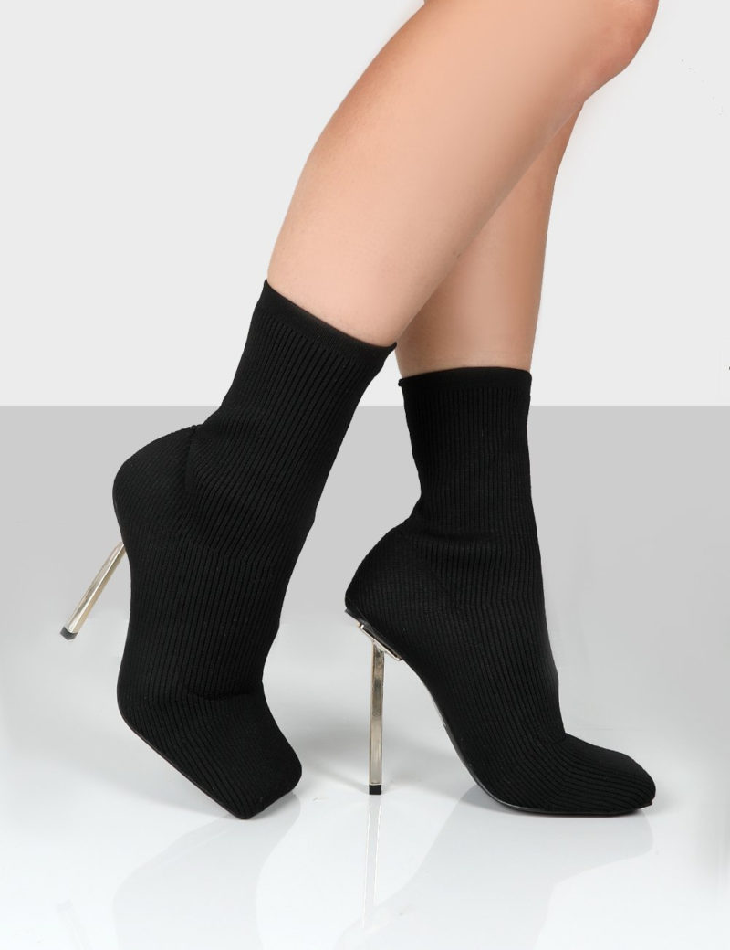 Square Toe Sock Boots in black