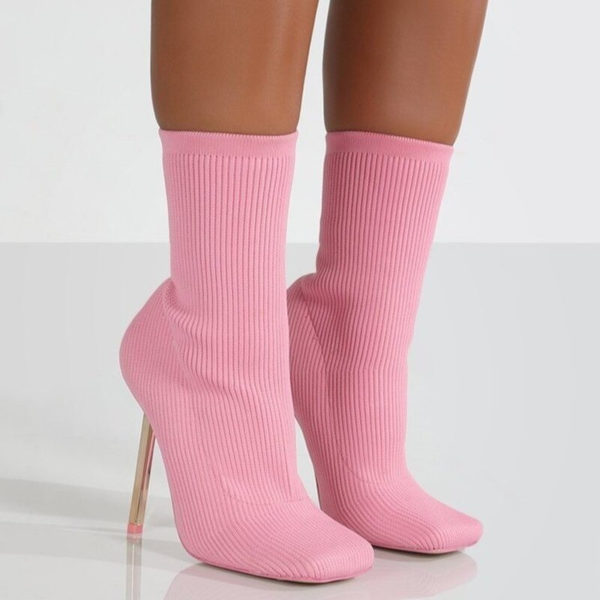 Square Toe Sock Boots in pink