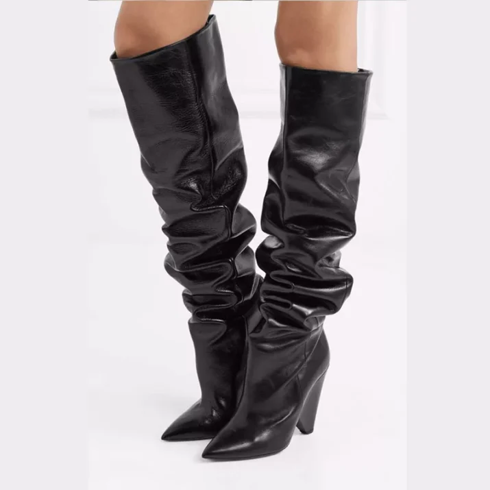 Pleated Conical Heel Boots - Image 11