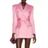 Belted Pink Satin Blazer Dress