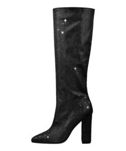 Sequin Square Heel Knee High Boots