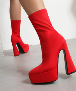 Platform Pointed Toe Flare High Heel Ankle Boots