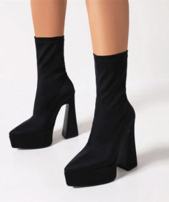 Platform Pointed Toe Flare High Heel Ankle Boots