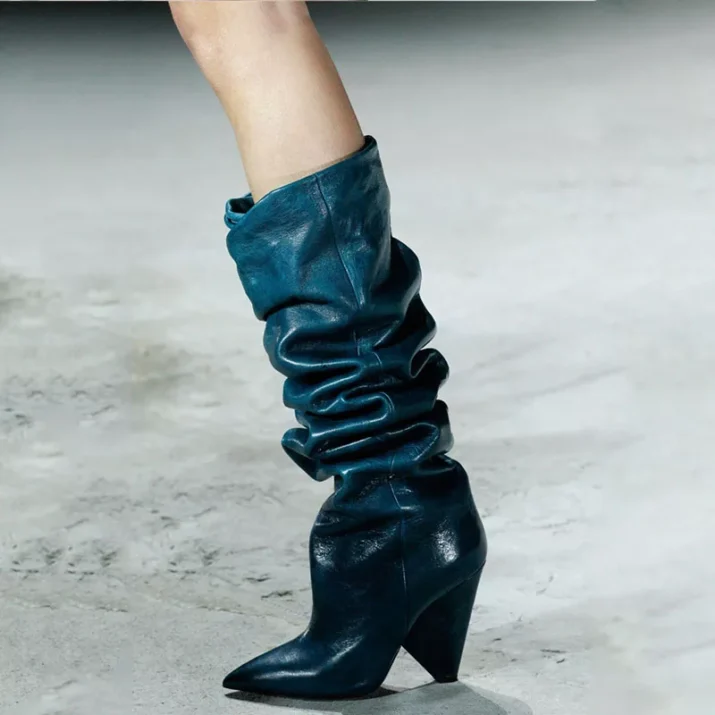 Pleated Conical Heel Boots - Image 13