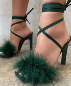 Cross tied Feathers Square Toe Sandals