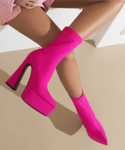 Platform Pointed Toe Flare High Heel Ankle Boots