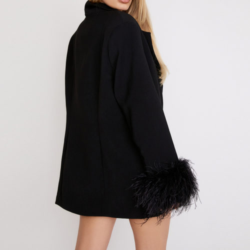 Black Feather Trim Blazer Dress