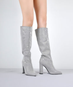 Sequin Square Heel Knee High Boots