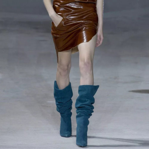 Leather Pleated Conical Heel Over The Knee Boots