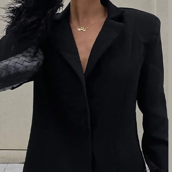 Black Feather Trim Blazer Dress