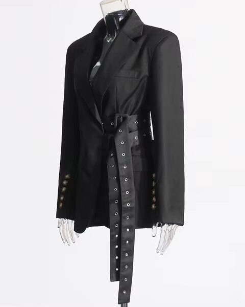Studded Belted Blazer Jacket in black Beniz Kloset
