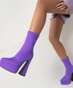 Platform Pointed Toe Flare High Heel Ankle Boots