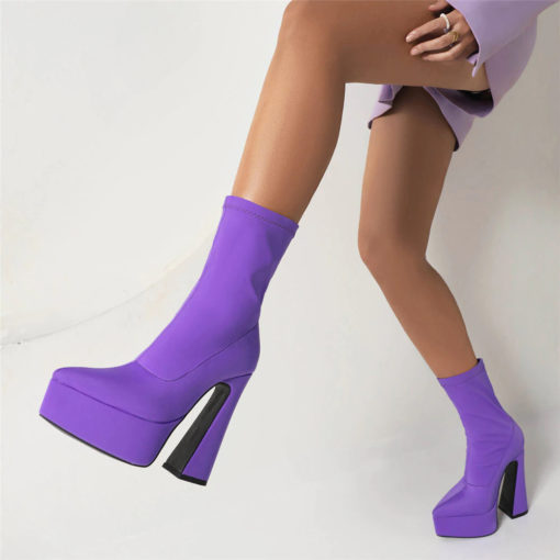 Platform Pointed Toe Flare High Heel Ankle Boots