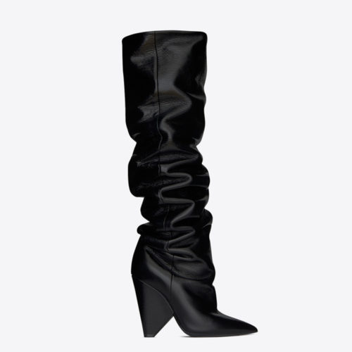 Leather Pleated Conical Heel Over The Knee Boots