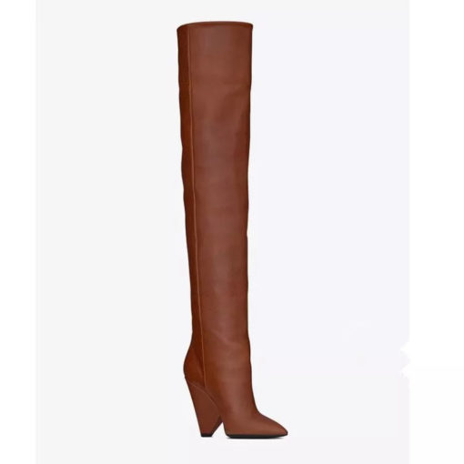 Leather Pleated Conical Heel Over The Knee Boots