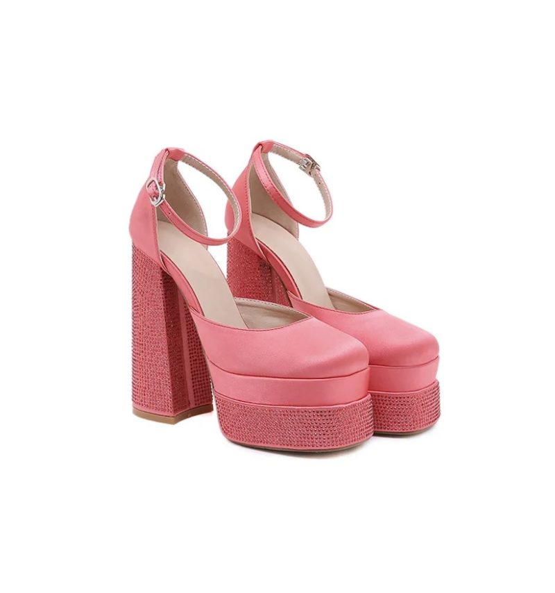 Platform Satin Pumps Sandals in pink