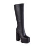 Square Heeled Croc Knee High Chunky Boots