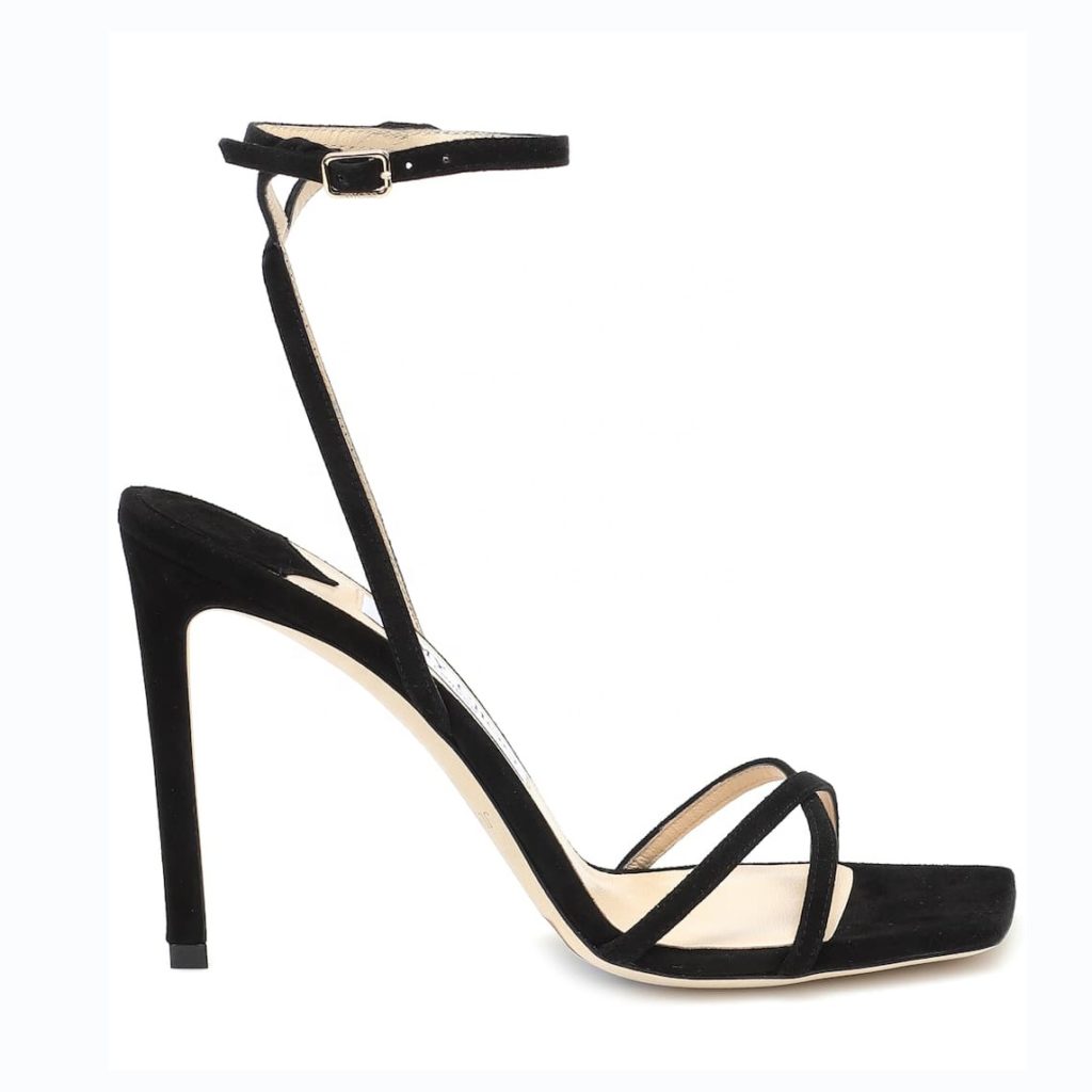 Velours Square Toe Buckled Ankle Strap Sandals