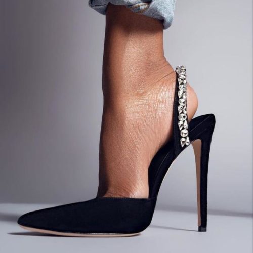 Embellished Slingback Stiletto Pumps in black