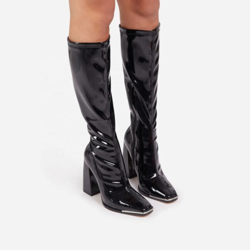 Square Toe Knee High Heeled Boots