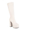 Square Heeled Croc Knee High Chunky Boots