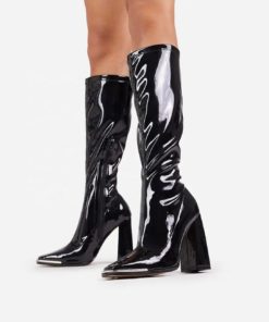 Square Toe Knee High Heeled Boots