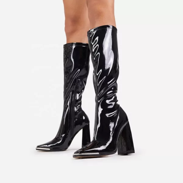Square Toe Knee High Heeled Boots