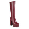 Square Heeled Croc Knee High Chunky Boots