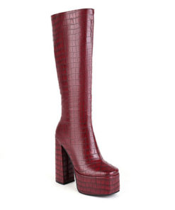 Square Heeled Croc Knee High Chunky Boots