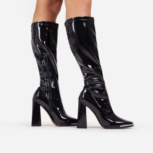 Square Toe Knee High Heeled Boots