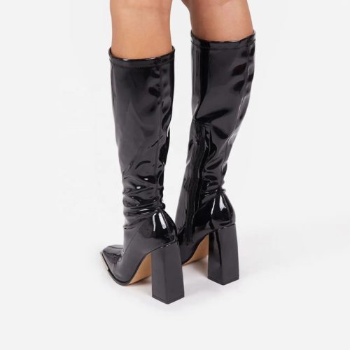 Square Toe Knee High Heeled Boots