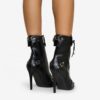 Pointed Toe Side Zipper Buckled Ankle Boots