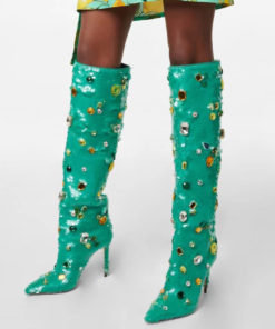 Sequins Stiletto Knee High Boots