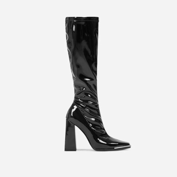 Square Toe Knee High Heeled Boots