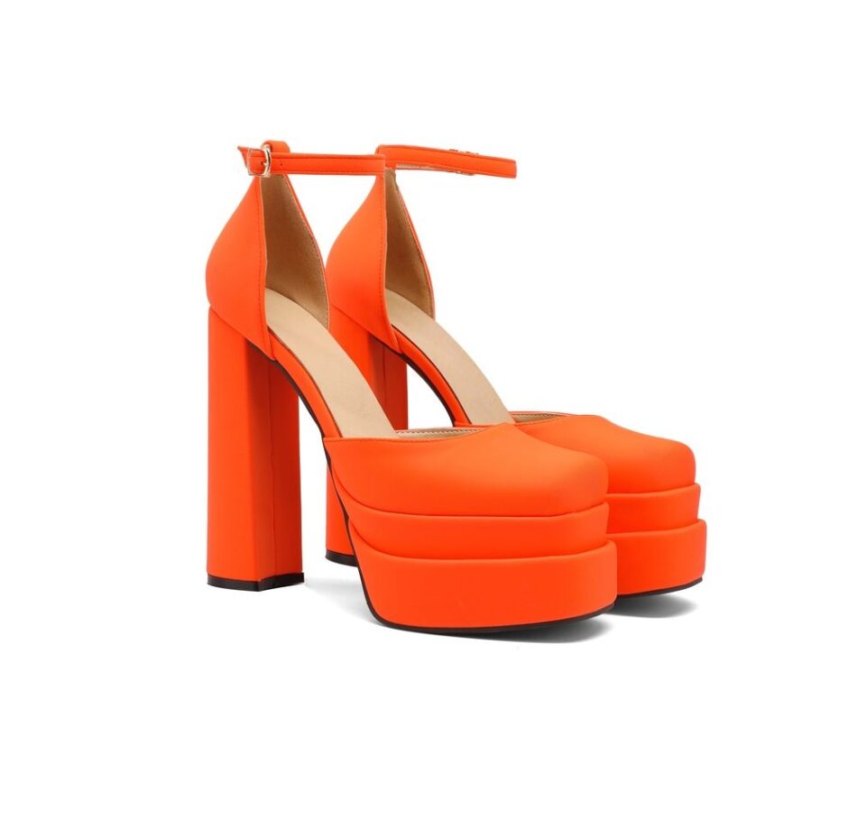 Block Heel Ankle Pumps in Orange