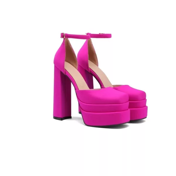 Block Heel Ankle Pumps in fuchsia
