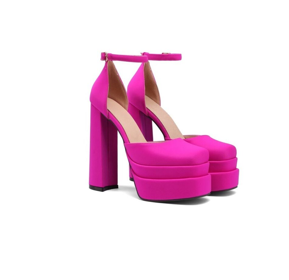 Block Heel Ankle Pumps in fuchsia