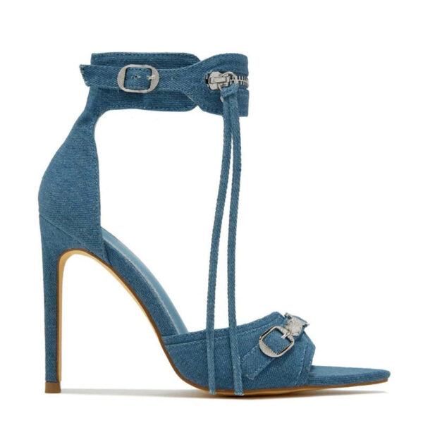 Zip Tassel Open Toe Sandals in denim