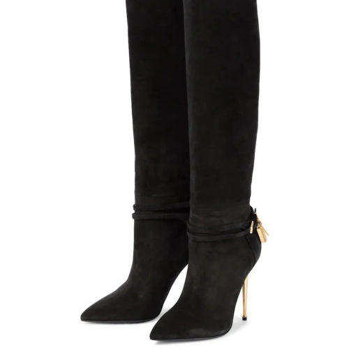 Black Pointed Toe Suede Knee-High Boots