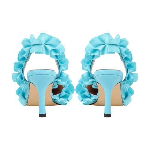 Pleated Ankle Strap Sandals in Cyan