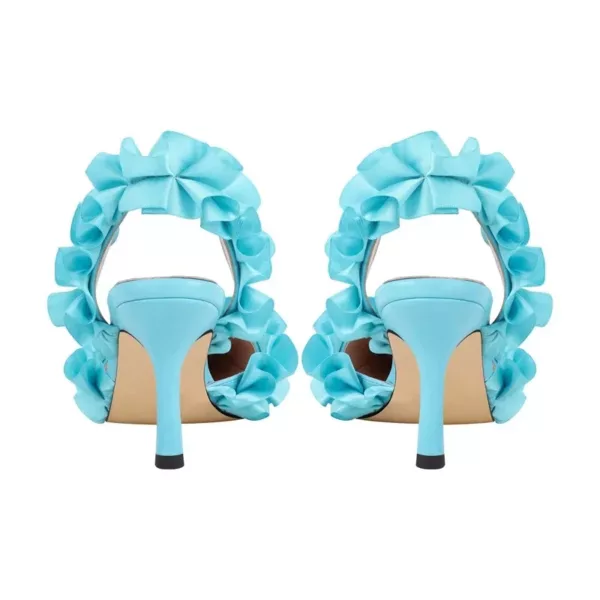 Pleated Ankle Strap Sandals in Cyan
