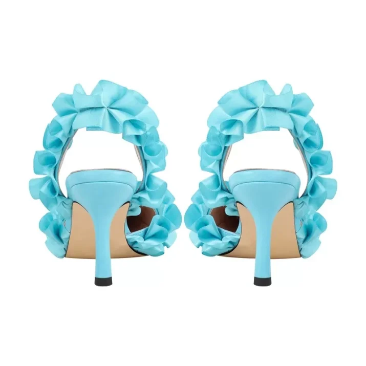 Pleated Ankle Strap Sandals in Cyan