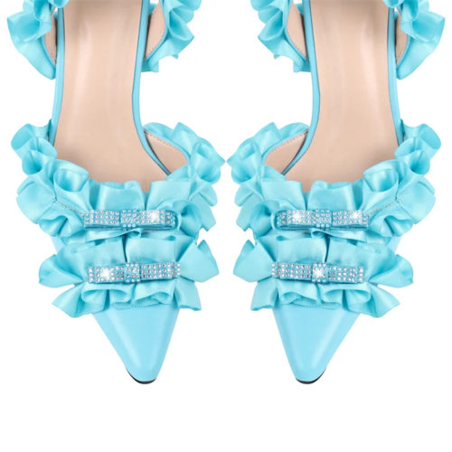 Pleated Ankle Strap Sandals in Cyan