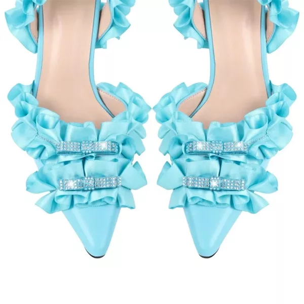 Pleated Ankle Strap Sandals in Cyan